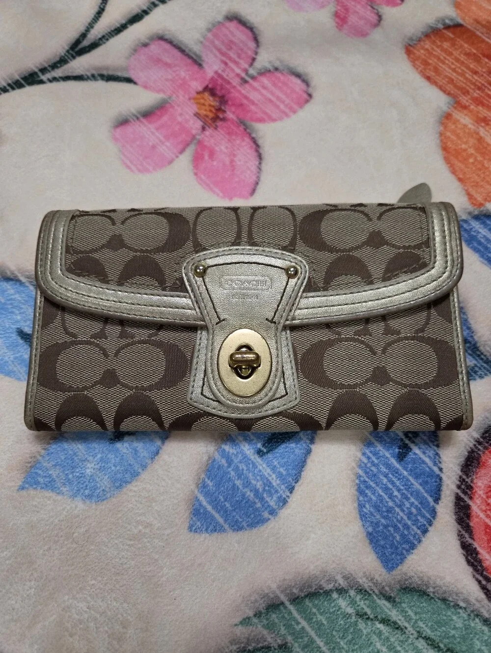 Coach Legacy Signature Jacquard Canvas Turnlock Long Wallet